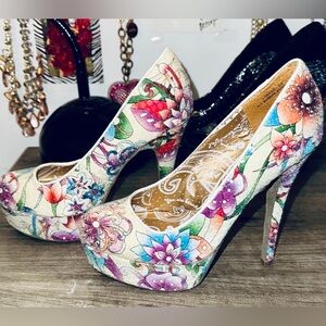 DOLLHOUSE Lornah Sequined Pumps, Floral-Patterned, Sexy & Feminine! Size: 6, EUC